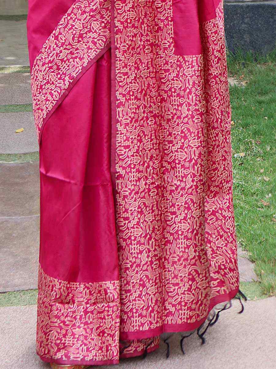 Pink Handloom Raw Silk Handwoven Wedding Festival Heavy Border Saree