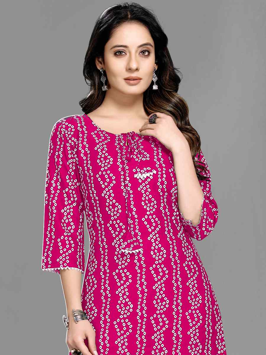 Pink Heavy 14 kg Rayon Printed Casual Festival Kurti