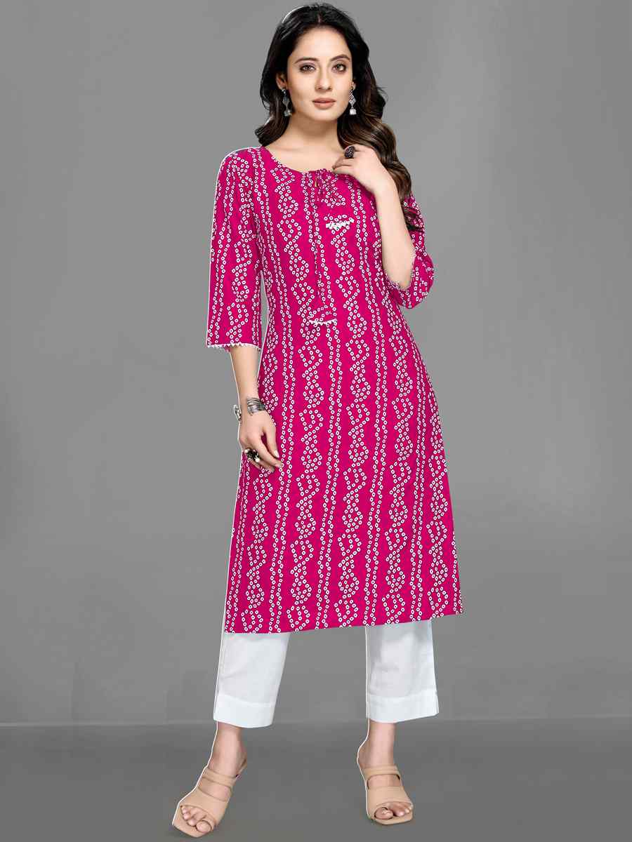 Pink Heavy 14 kg Rayon Printed Casual Festival Kurti