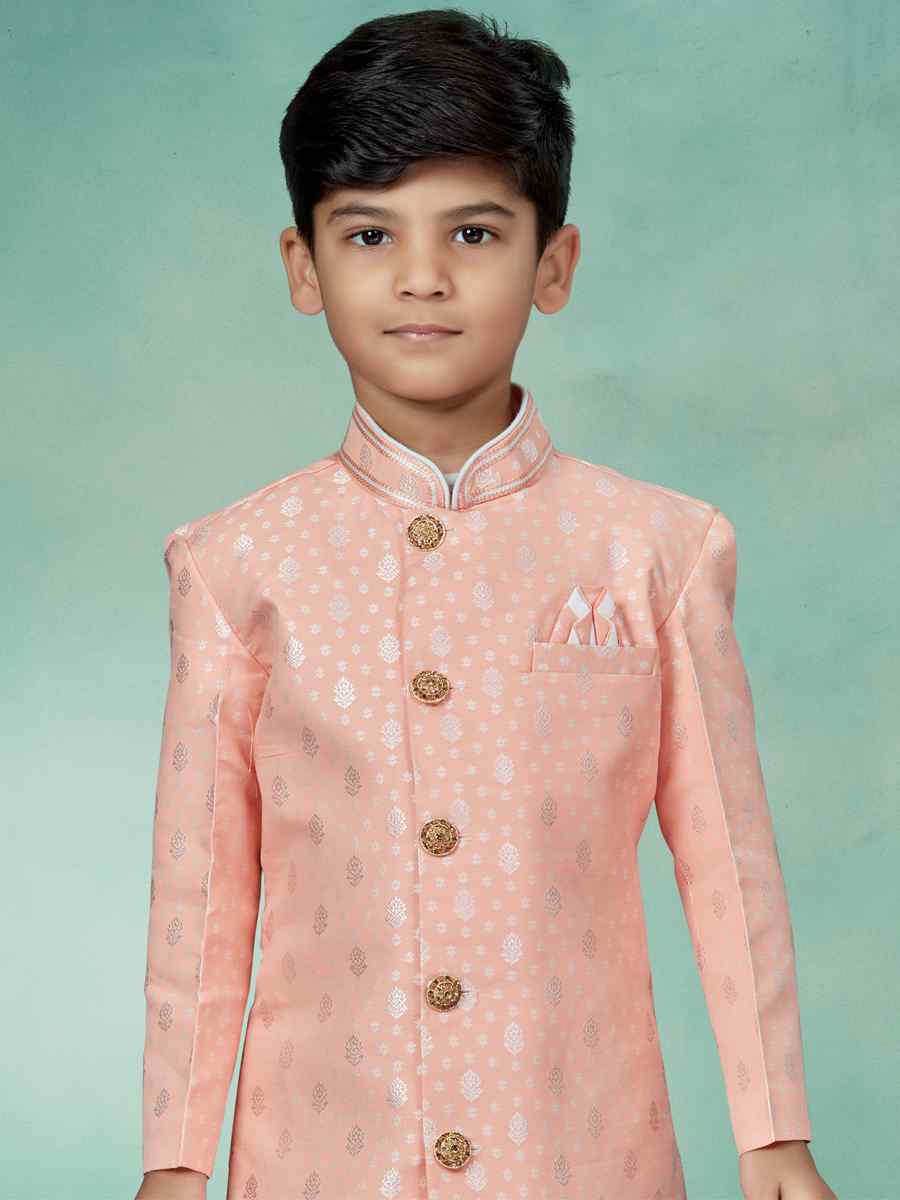 Pink Heavy Banarasi Jacquard Embroidered Party Festival Kurta Pyjama Boys Wear