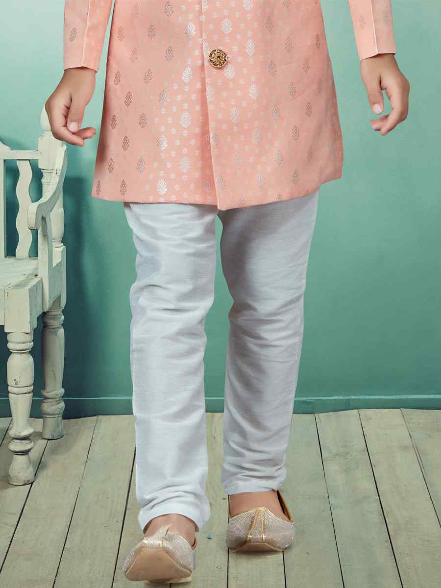 Pink Heavy Banarasi Jacquard Embroidered Party Festival Kurta Pyjama Boys Wear