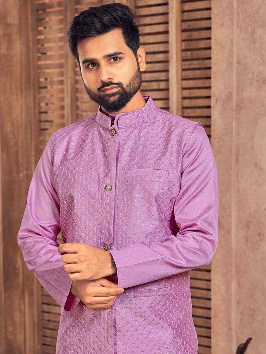 Pink Heavy Banglori Silk Embroidered Festival Party Kurta