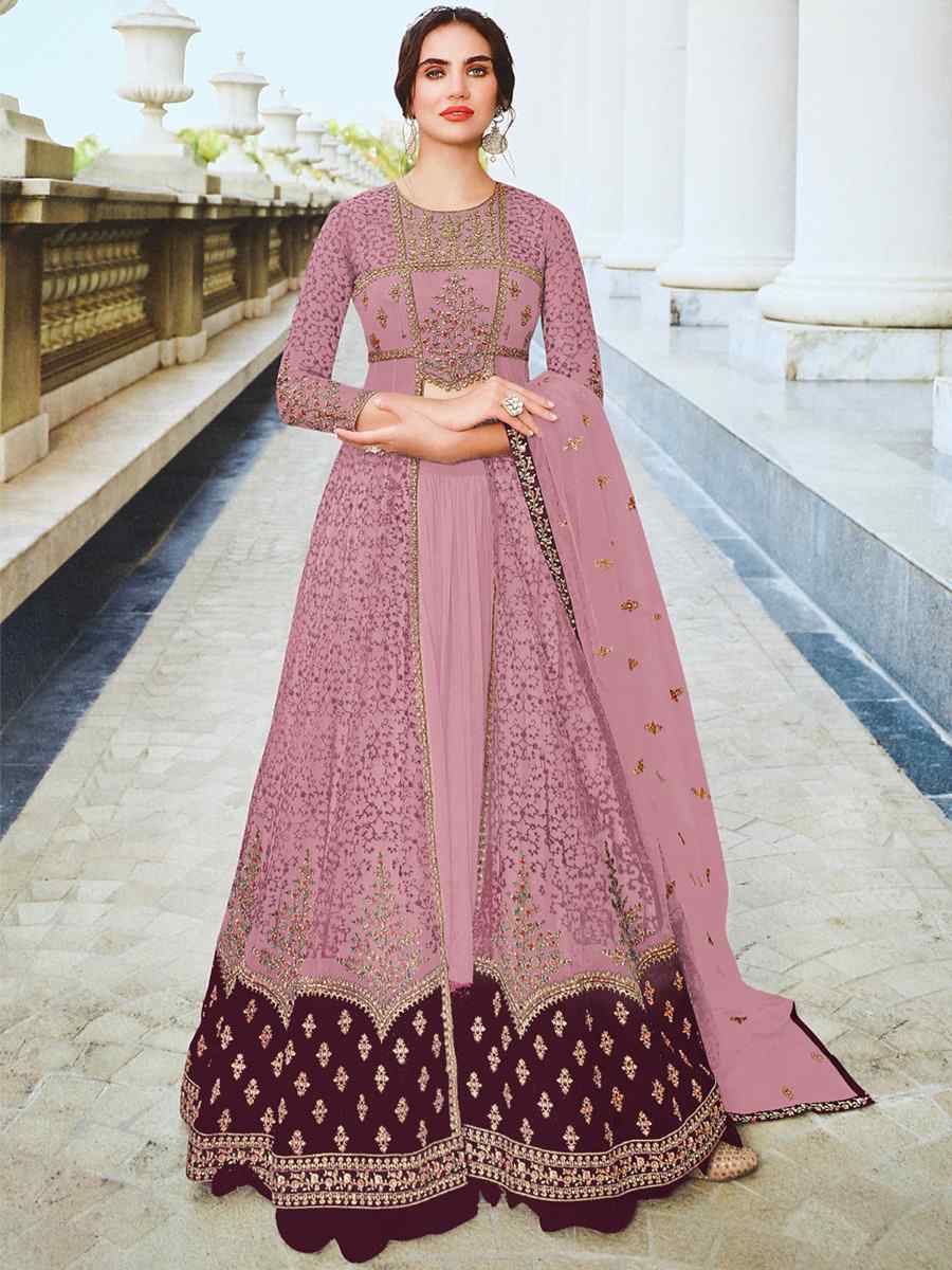 Pink Heavy Butterfly Net Embroidered Festival Party Anarkali Salwar Kameez