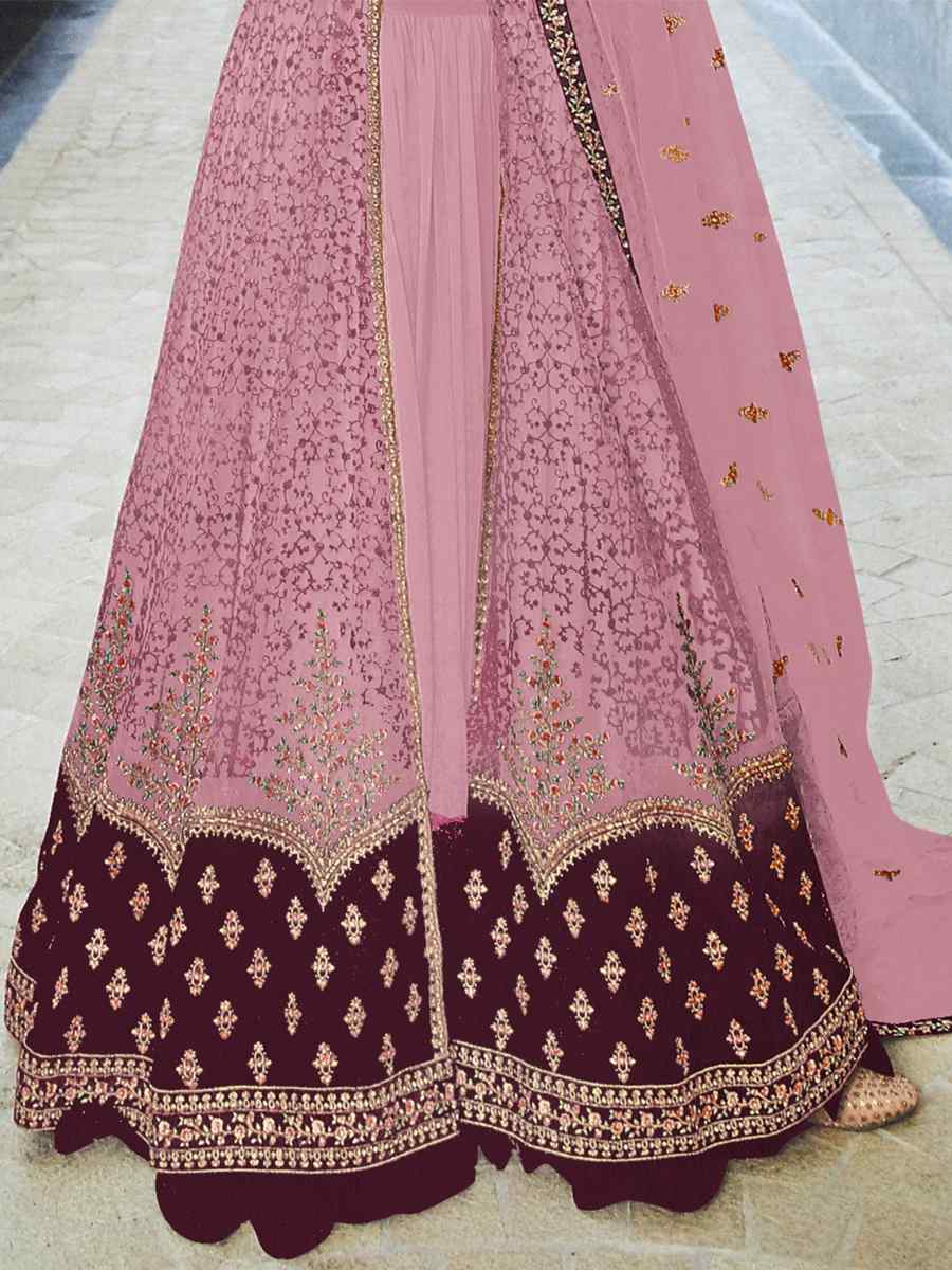 Pink Heavy Butterfly Net Embroidered Festival Party Anarkali Salwar Kameez