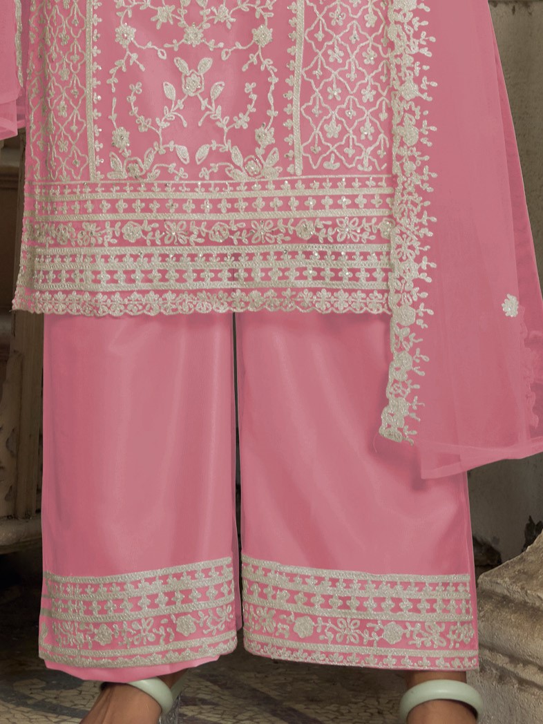 Pink Heavy Butterfly Net Embroidered Festival Party Engagement Pant Salwar Kameez