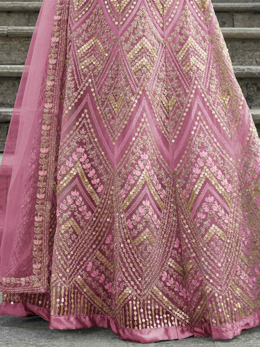 Pink Heavy Butterfly Net Embroidered Festival Wedding Anarkali Salwar Kameez