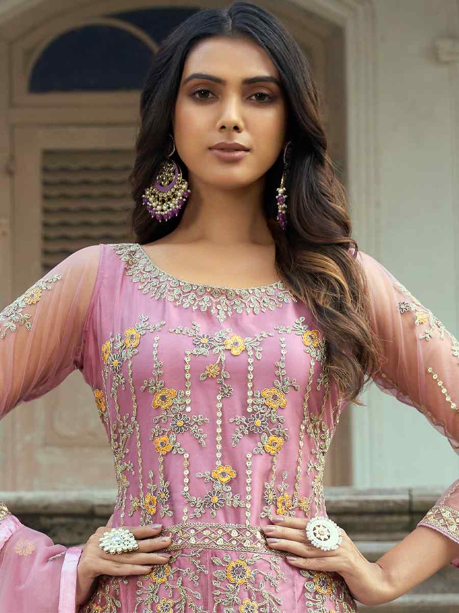 Pink Heavy Butterfly Net Embroidered Festival Wedding Anarkali Salwar Kameez