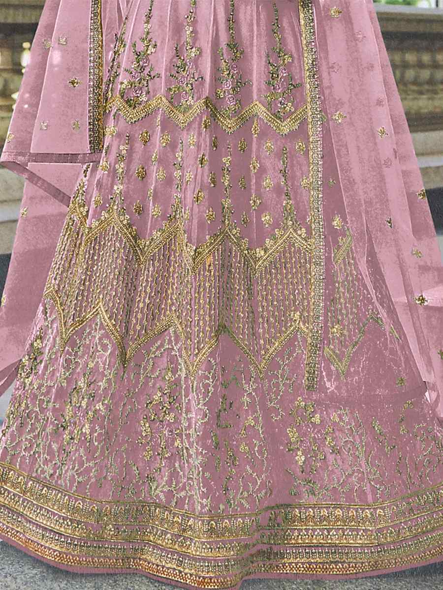 Pink Heavy Butterfly Net Embroidered Party Wear Wedding Circular Lehenga Choli