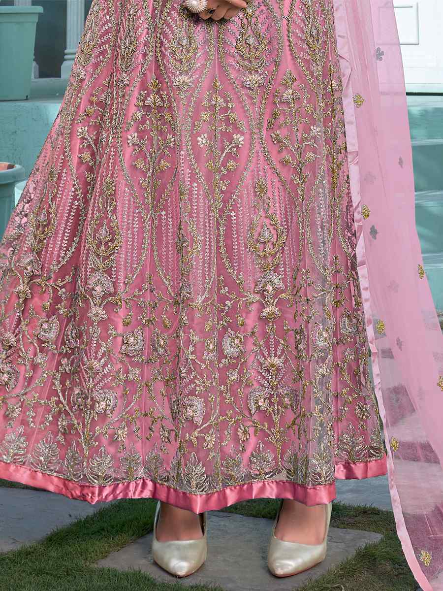 Pink Heavy Butterfly Net Embroidered Party Wedding Anarkali Salwar Kameez