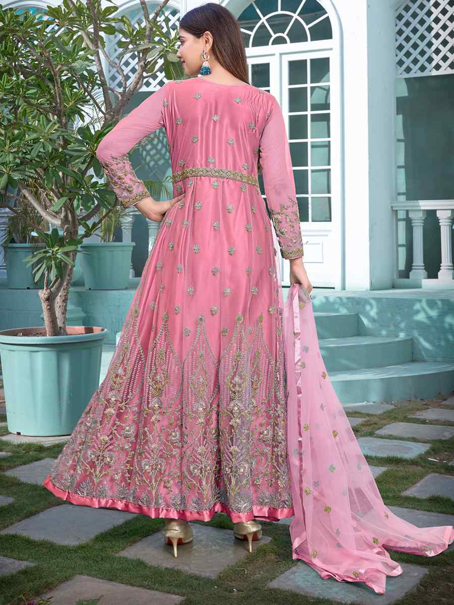 Pink Heavy Butterfly Net Embroidered Party Wedding Anarkali Salwar Kameez