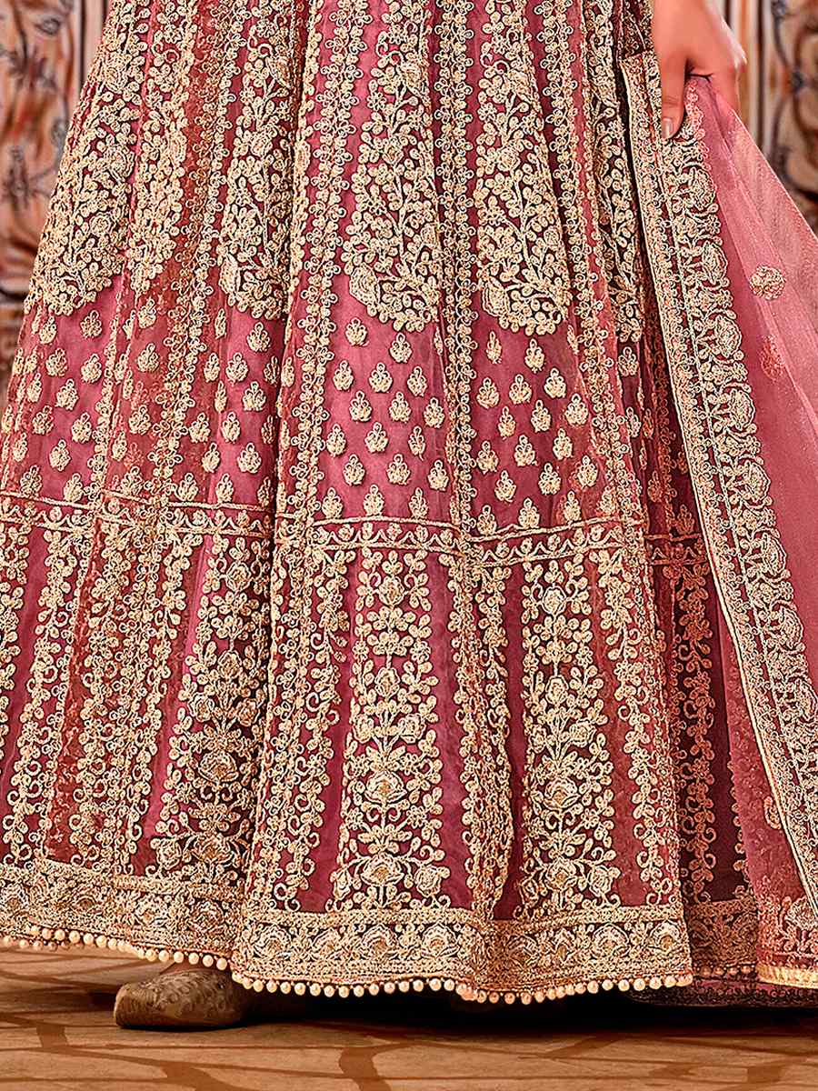 Pink Heavy Butterfly Net Embroidered Wedding Engagement Anarkali Salwar Kameez