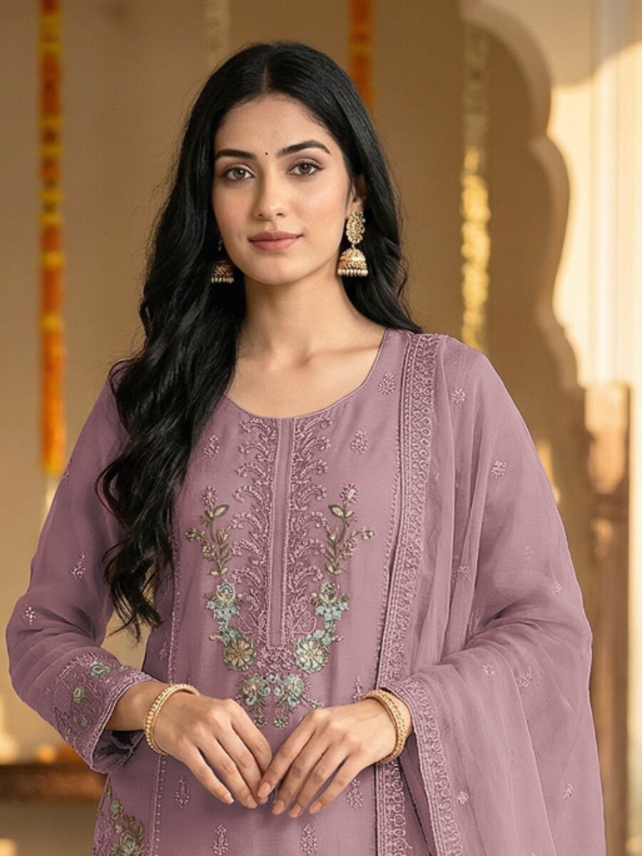 Pink Heavy Chiffon Embroidery Beads Wedding Party Festival Casual Palazzo Pant Salwar Kameez