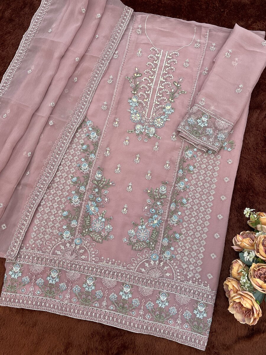 Pink Heavy Chiffon Embroidery Beads Wedding Party Festival Casual Palazzo Pant Salwar Kameez