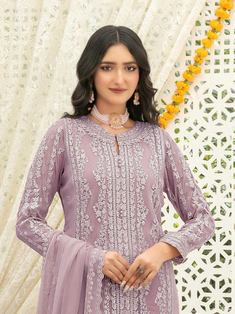 Pink Heavy Chiffon Embroidery Wedding Party Festival Casual Palazzo Pant Salwar Kameez
