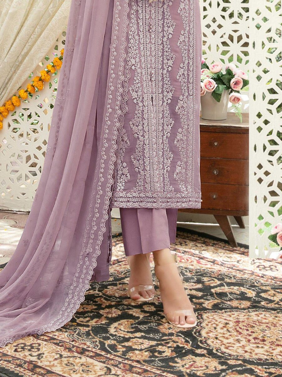 Pink Heavy Chiffon Embroidery Wedding Party Festival Casual Palazzo Pant Salwar Kameez