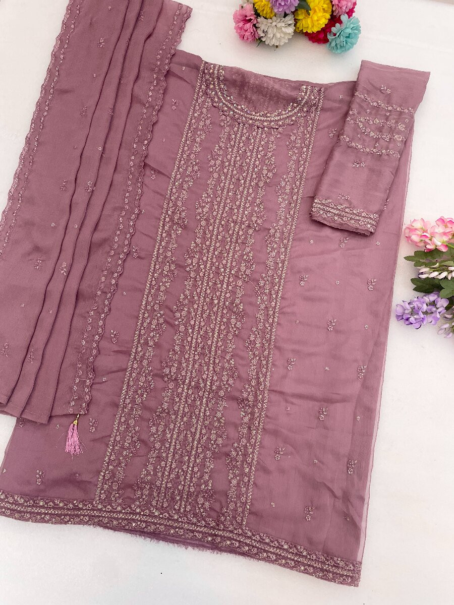 Pink Heavy Chiffon Embroidery Wedding Party Festival Casual Palazzo Pant Salwar Kameez