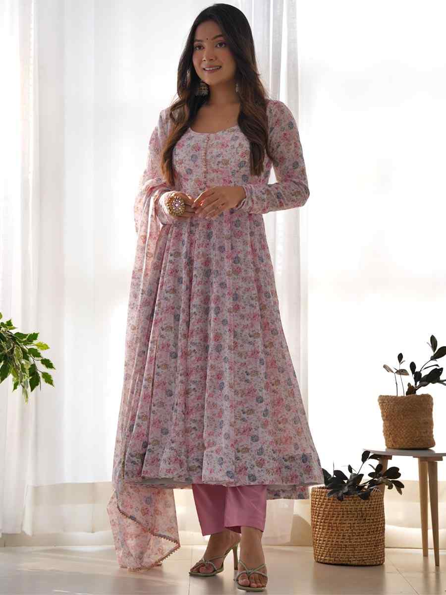 Pink Heavy Chiffon Printed Festival Casual Ready Anarkali Salwar Kameez