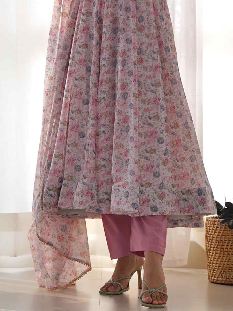Pink Heavy Chiffon Printed Festival Casual Ready Anarkali Salwar Kameez