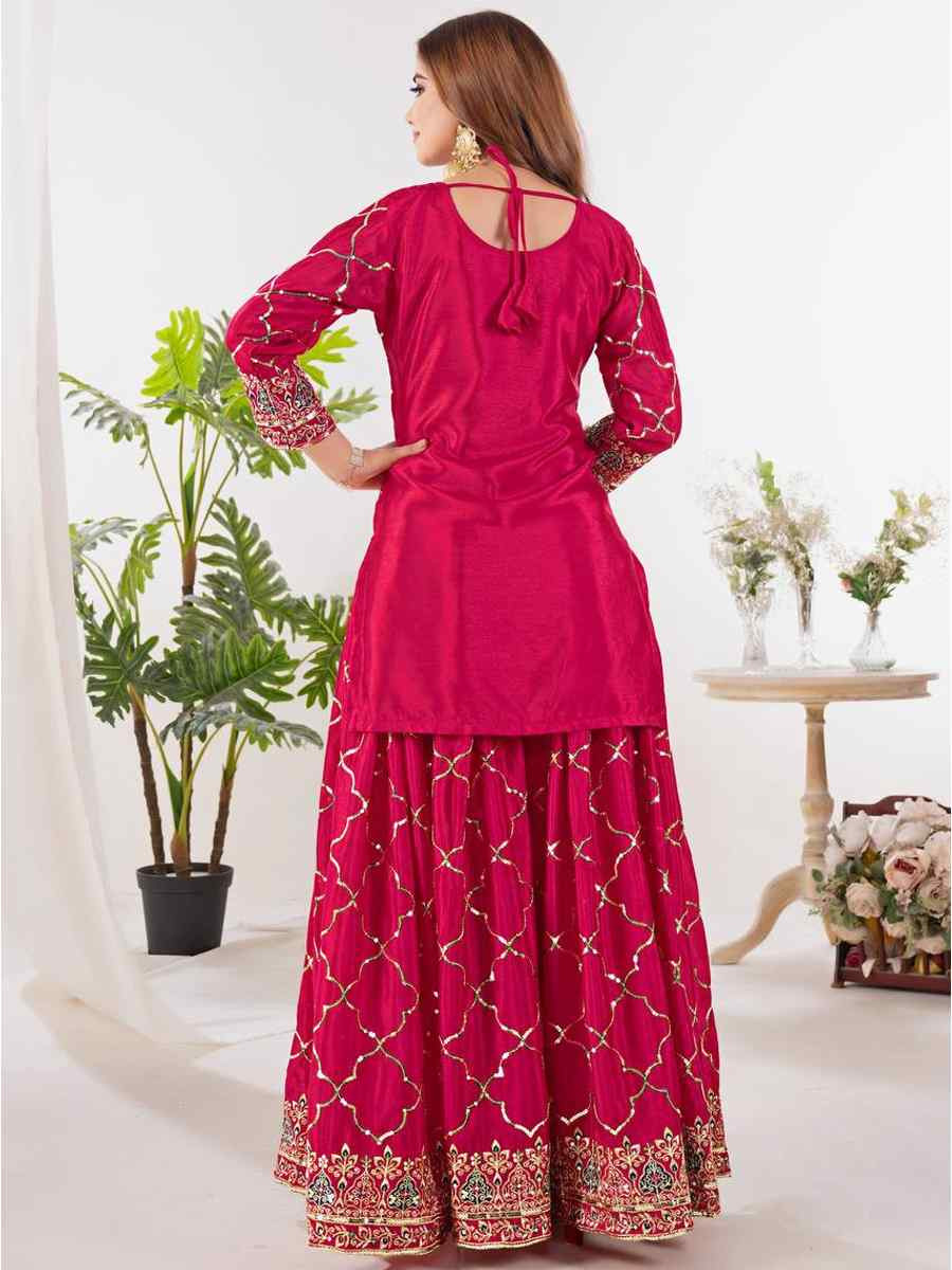 Pink Heavy Chinnon Silk Embroidery Party Wedding Festival Casual Ready Palazzo Pant Salwar Kameez