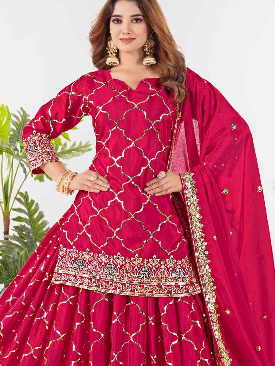 Pink Heavy Chinnon Silk Embroidery Party Wedding Festival Casual Ready Palazzo Pant Salwar Kameez