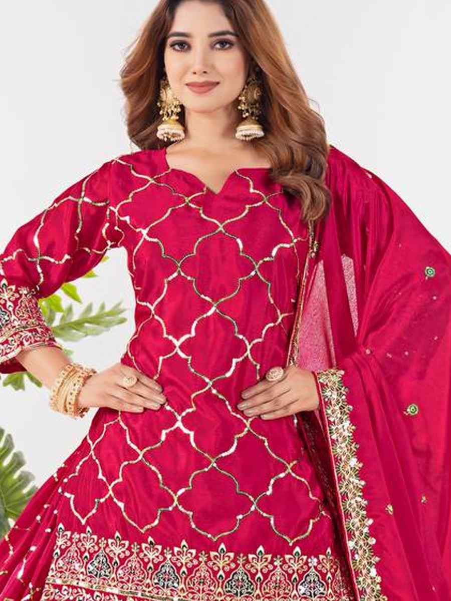 Pink Heavy Chinnon Silk Embroidery Party Wedding Festival Casual Ready Palazzo Pant Salwar Kameez