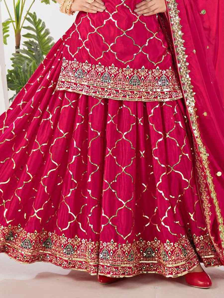 Pink Heavy Chinnon Silk Embroidery Party Wedding Festival Casual Ready Palazzo Pant Salwar Kameez
