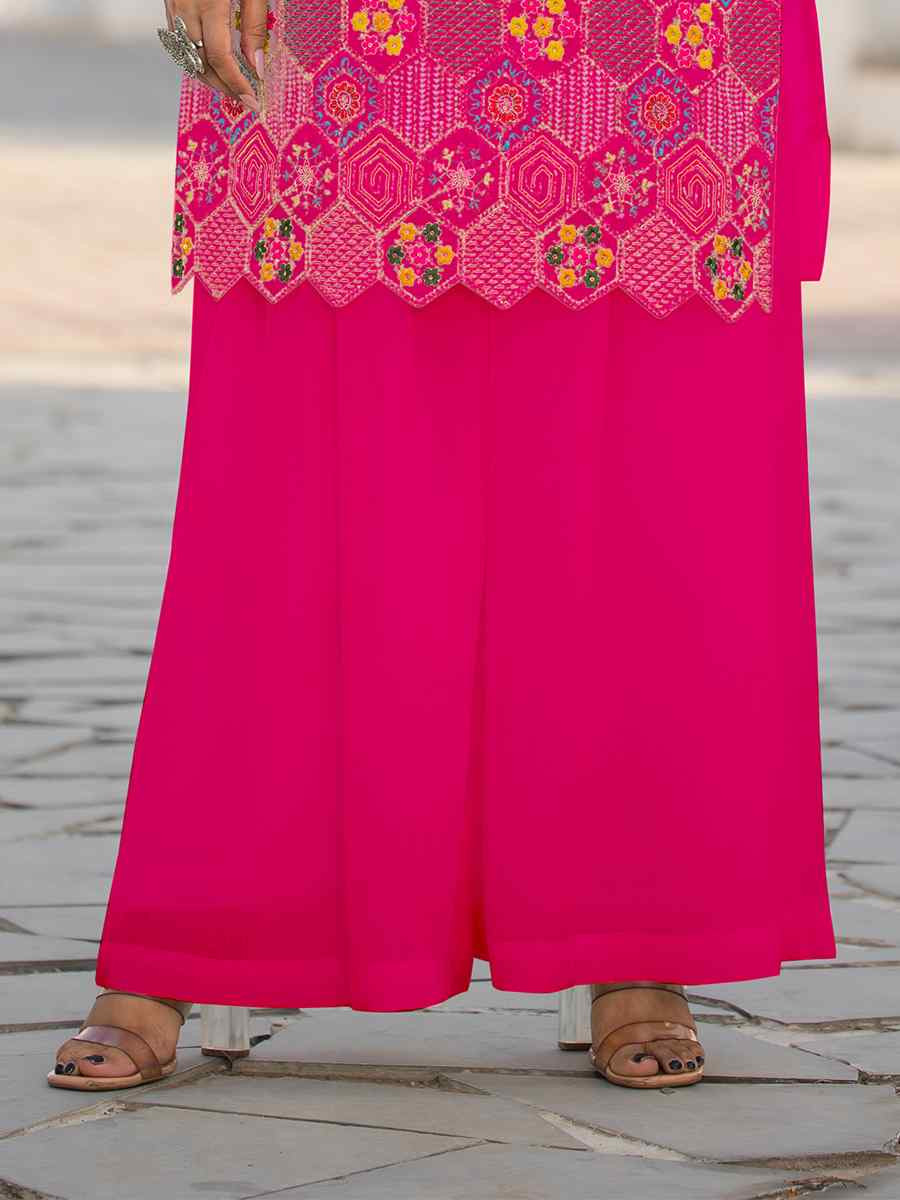 Pink Heavy Chinon Embroidered Festive Wedding Ready Palazzo Pant Salwar Kameez