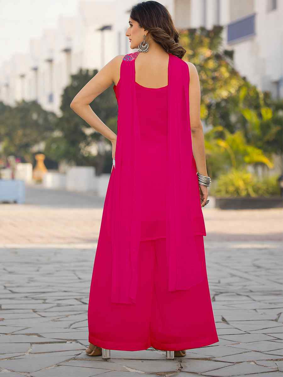 Pink Heavy Chinon Embroidered Festive Wedding Ready Palazzo Pant Salwar Kameez