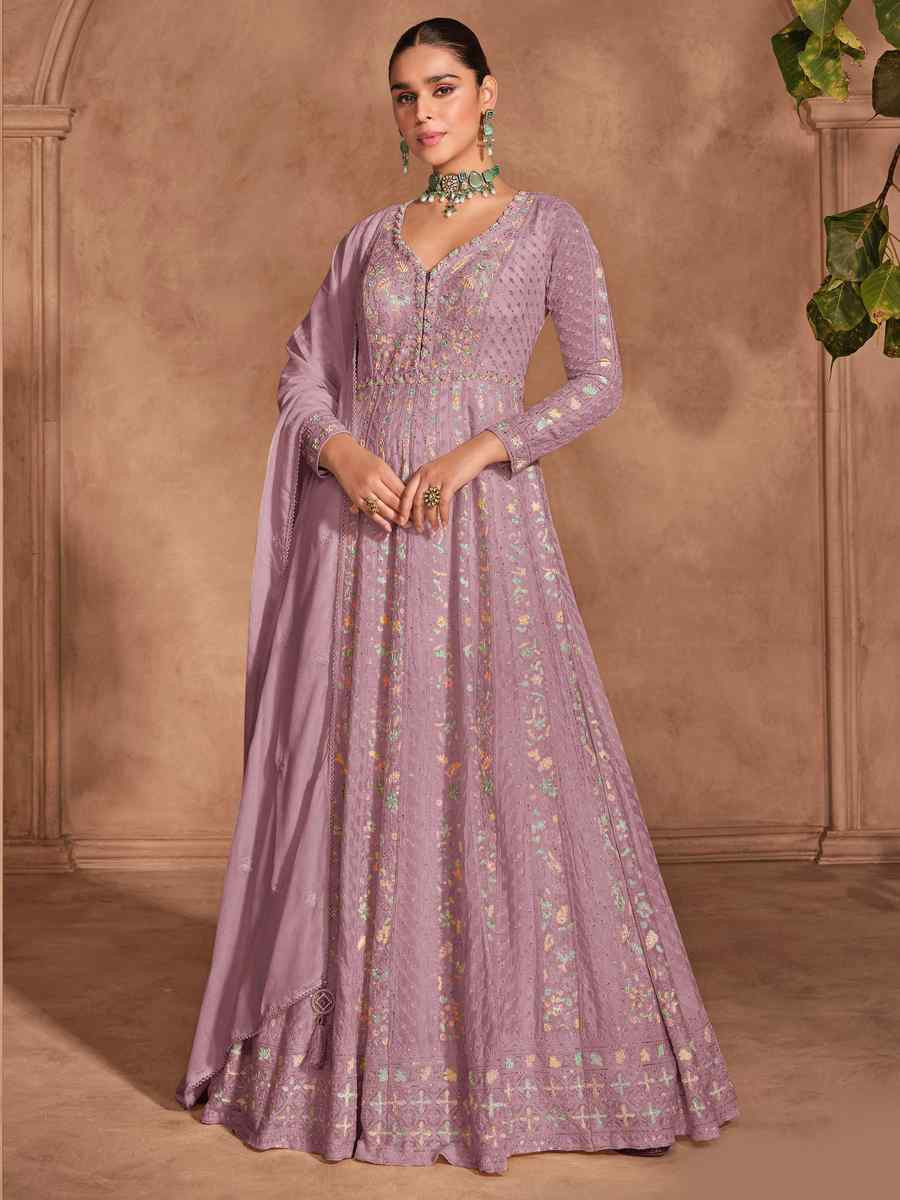 Pink Heavy Chinon Embroidered Festival Casual Anarkali Salwar Kameez