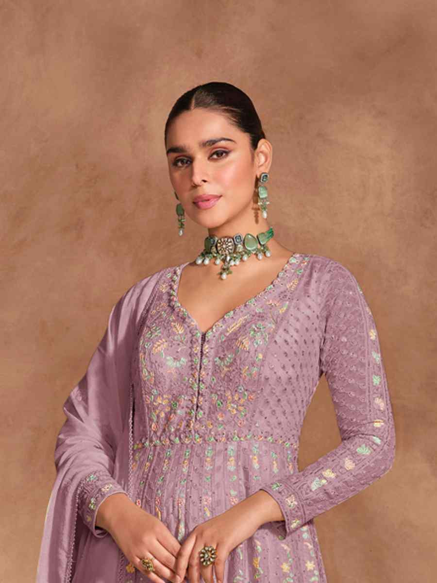 Pink Heavy Chinon Embroidered Festival Casual Anarkali Salwar Kameez