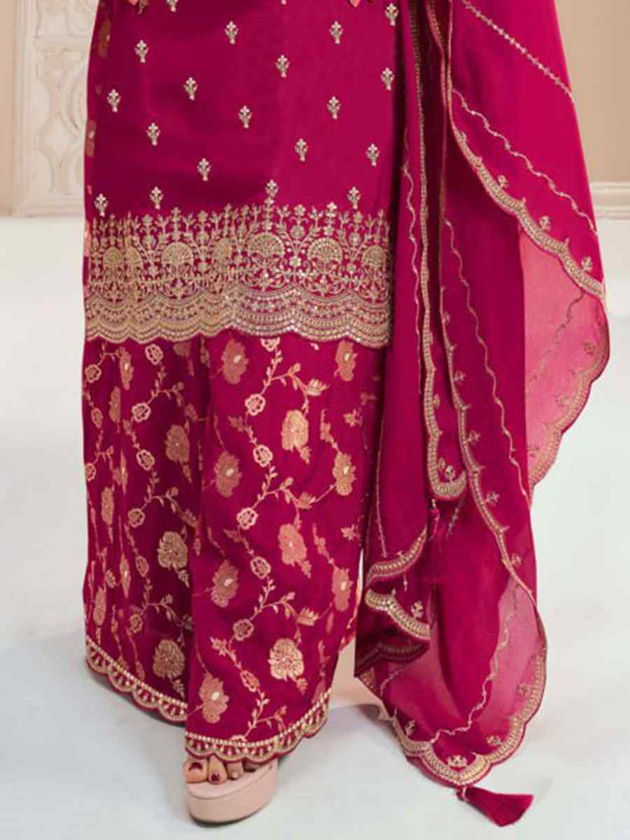 Pink Heavy Chinon Embroidered Festival Casual Palazzo Pant Salwar Kameez