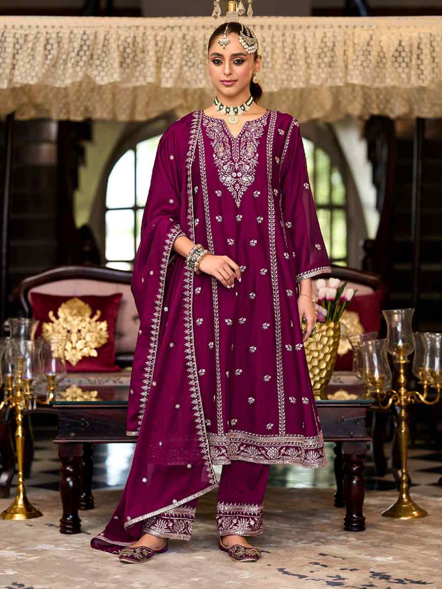 Pink Heavy Chinon Embroidered Festival Casual Ready Pant Salwar Kameez