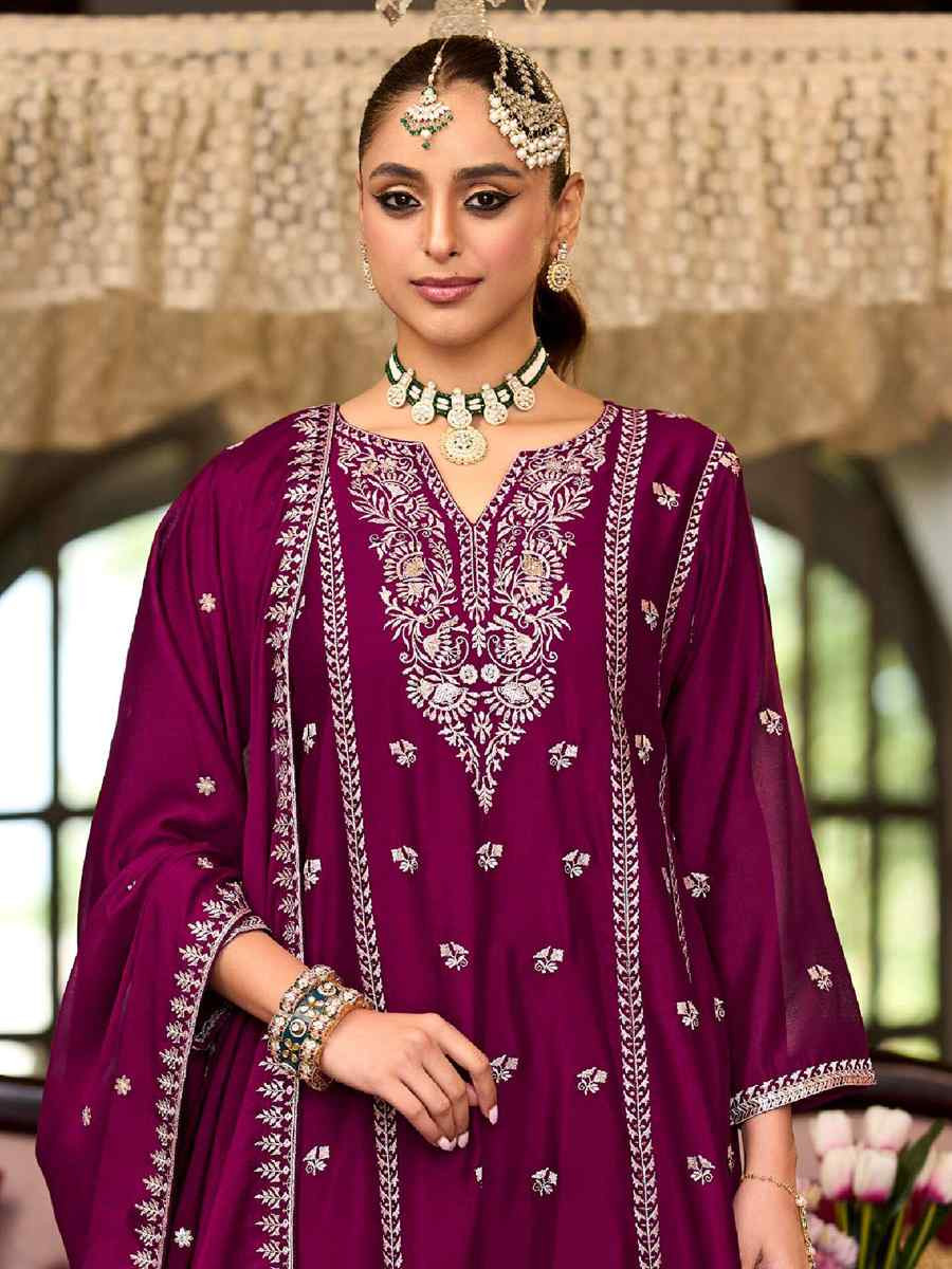 Pink Heavy Chinon Embroidered Festival Casual Ready Pant Salwar Kameez