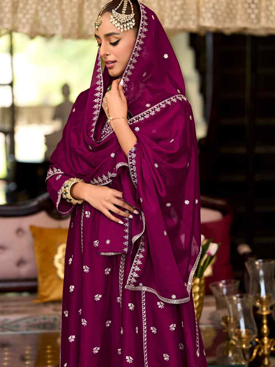 Pink Heavy Chinon Embroidered Festival Casual Ready Pant Salwar Kameez