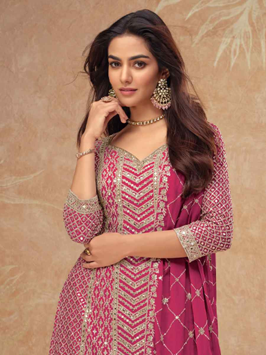 Pink Heavy Chinon Embroidered Festival Casual Sharara Salwar Kameez