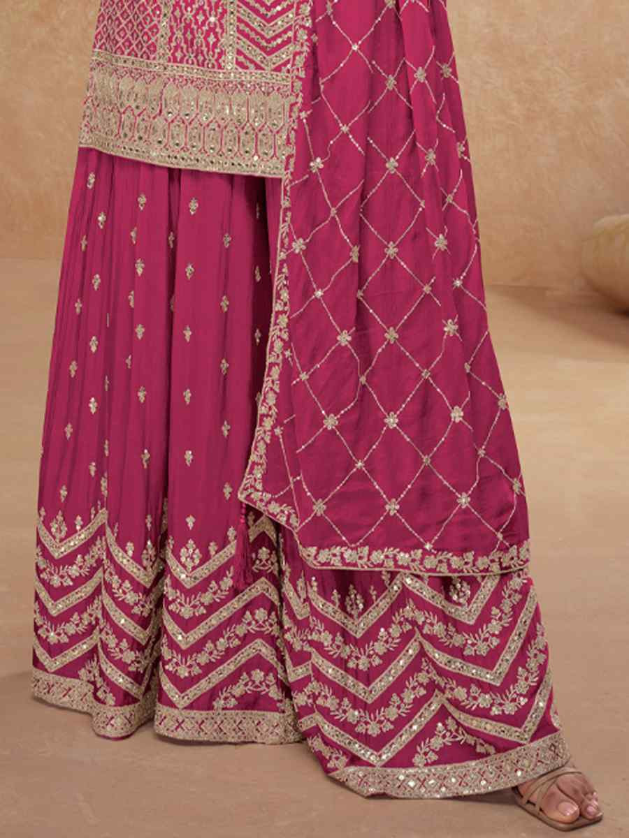 Pink Heavy Chinon Embroidered Festival Casual Sharara Salwar Kameez