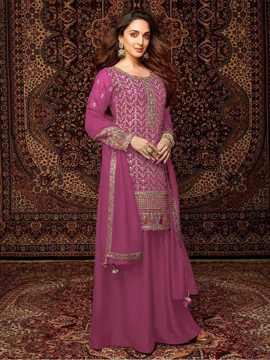 Pink Heavy Chinon Embroidered Festival Wedding Palazzo Pant Salwar Kameez