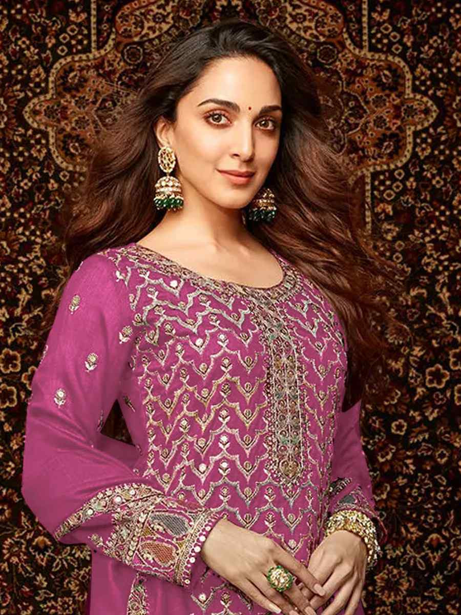 Pink Heavy Chinon Embroidered Festival Wedding Palazzo Pant Salwar Kameez