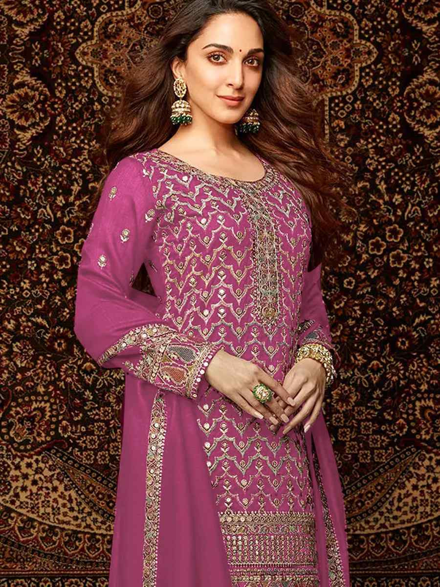 Pink Heavy Chinon Embroidered Festival Wedding Palazzo Pant Salwar Kameez