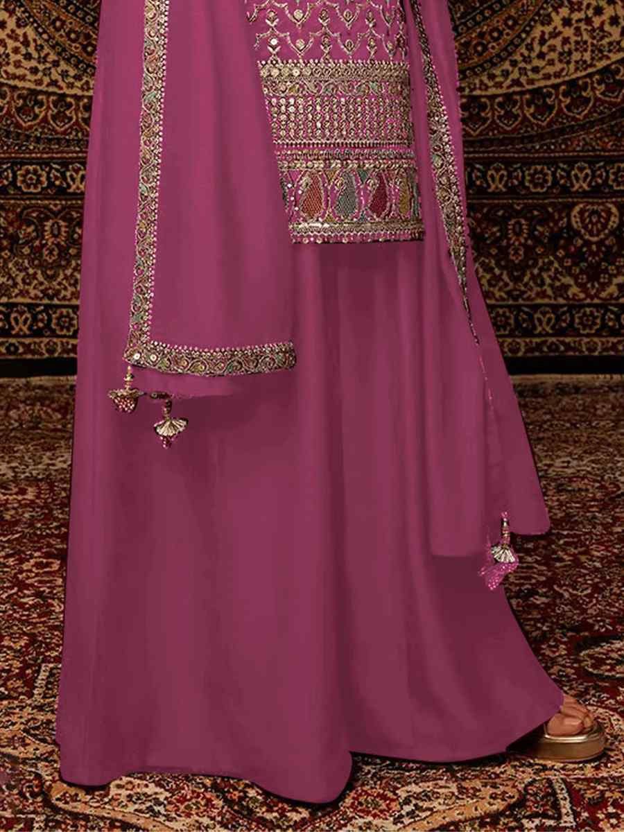 Pink Heavy Chinon Embroidered Festival Wedding Palazzo Pant Salwar Kameez