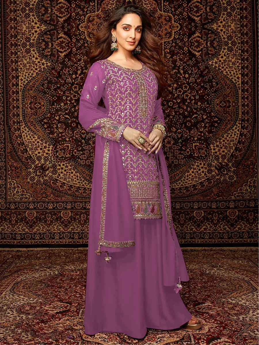 Pink Heavy Chinon Embroidered Festival Wedding Palazzo Pant Salwar Kameez