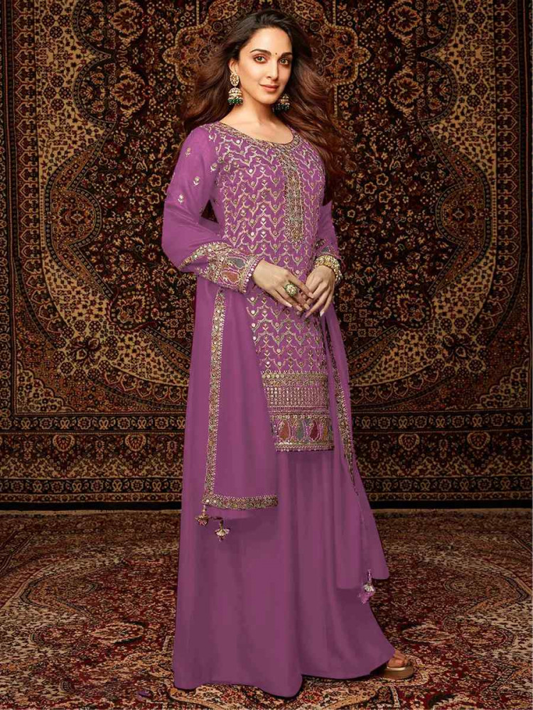 Pink Heavy Chinon Embroidered Festival Wedding Palazzo Pant Salwar Kameez