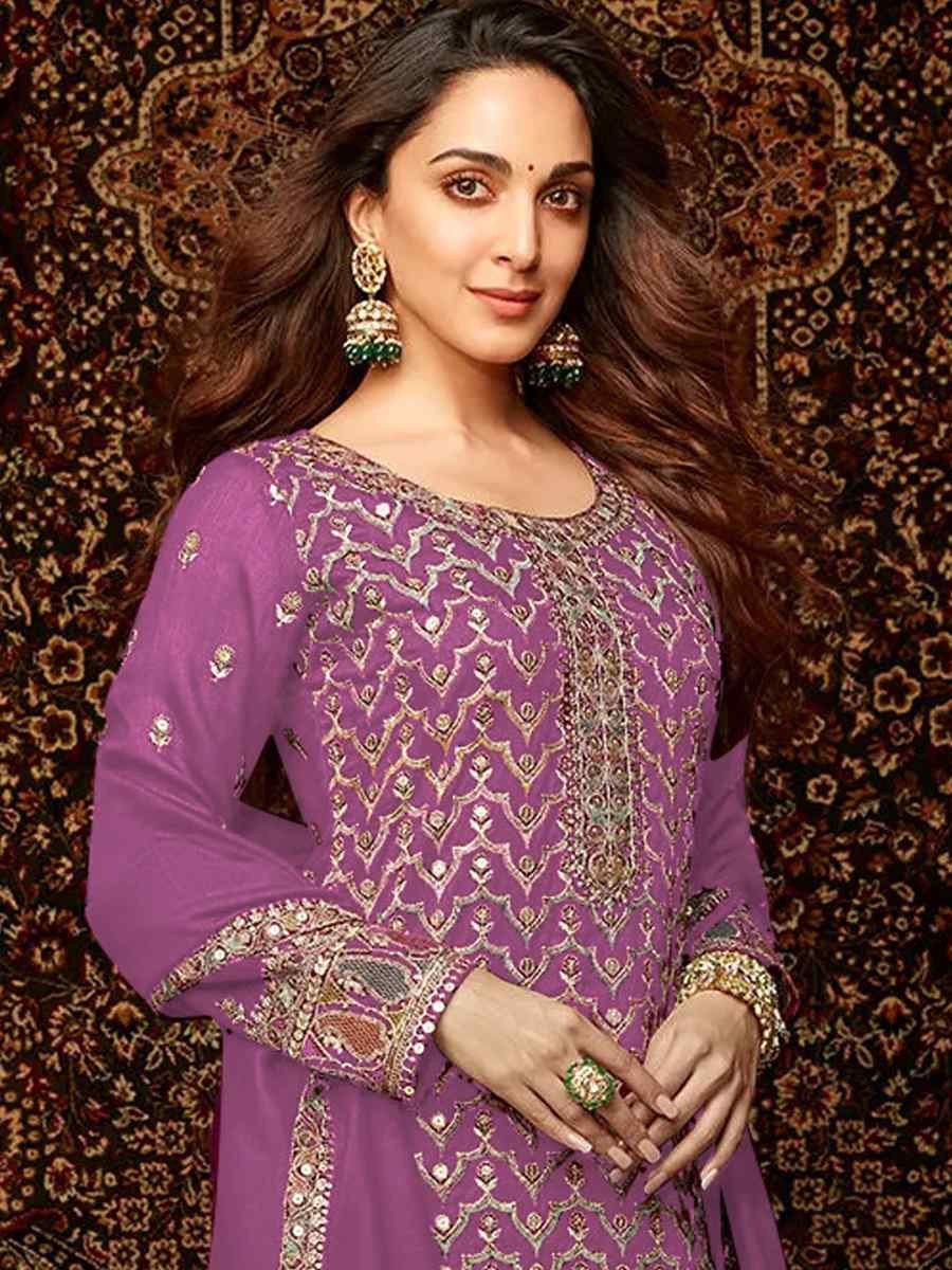 Pink Heavy Chinon Embroidered Festival Wedding Palazzo Pant Salwar Kameez
