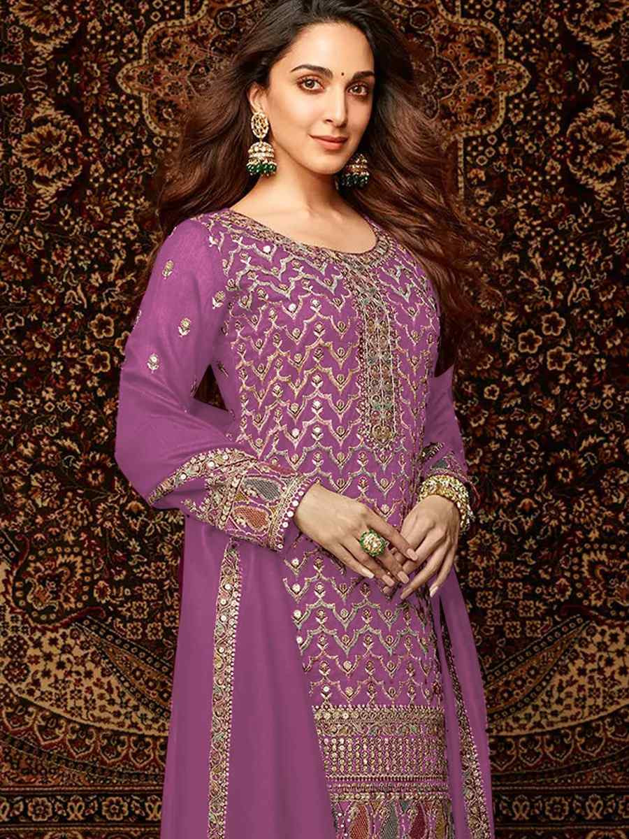 Pink Heavy Chinon Embroidered Festival Wedding Palazzo Pant Salwar Kameez