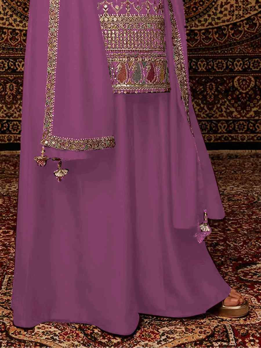 Pink Heavy Chinon Embroidered Festival Wedding Palazzo Pant Salwar Kameez