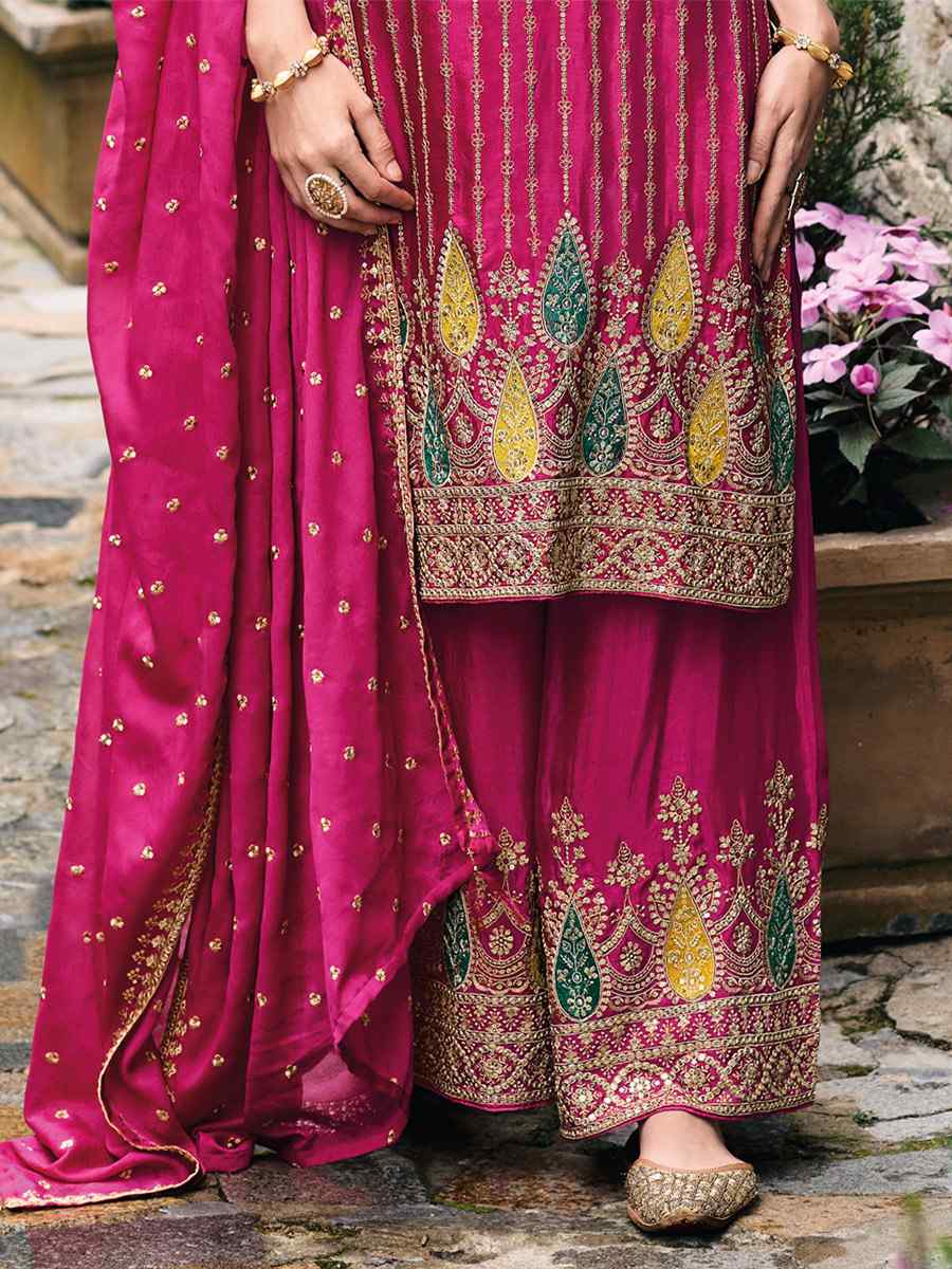 Pink Heavy Chinon Embroidered Festival Wedding Palazzo Pant Salwar Kameez