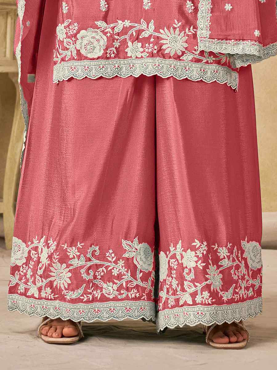 Pink Heavy Chinon Embroidered Festival Wedding Palazzo Pant Salwar Kameez
