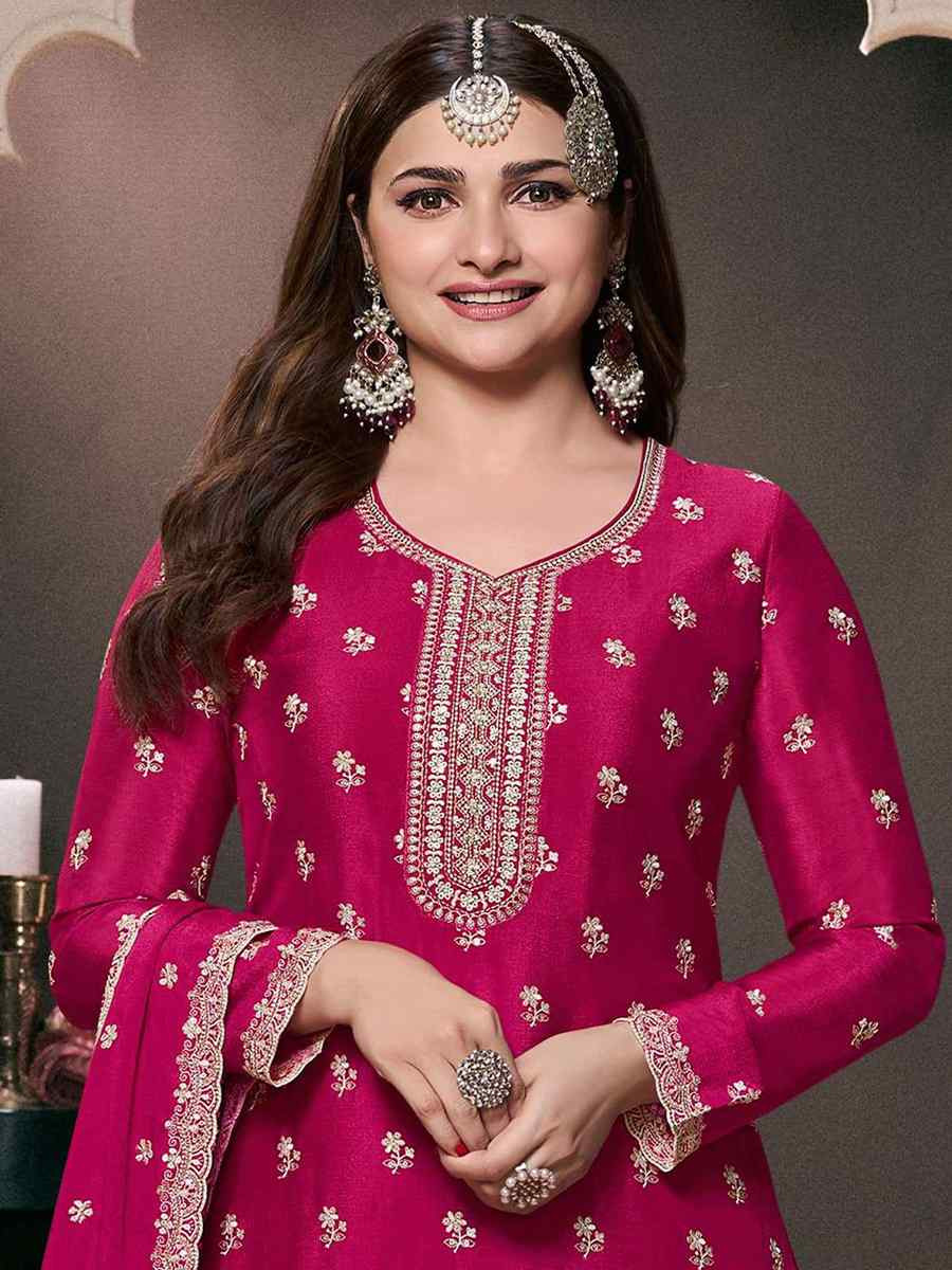 Pink Heavy Chinon Embroidered Festival Wedding Sharara Pant Salwar Kameez