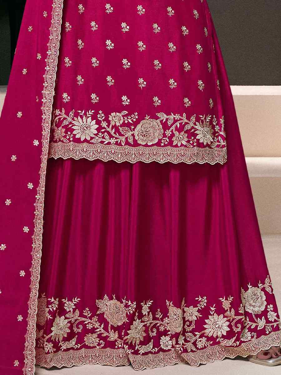 Pink Heavy Chinon Embroidered Festival Wedding Sharara Pant Salwar Kameez