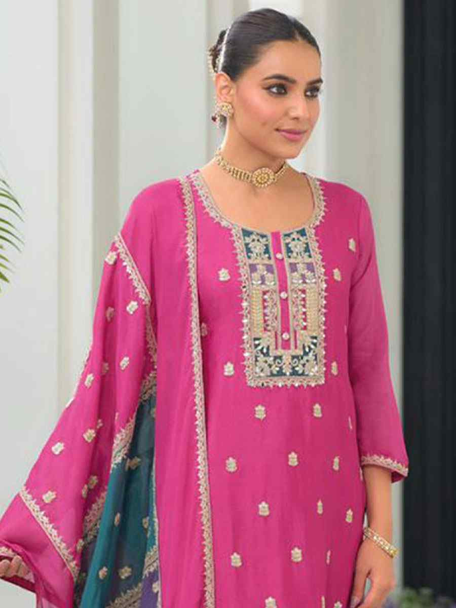 Pink Heavy Chinon Embroidery Party Wedding Festival Casual Ready Pant Salwar Kameez